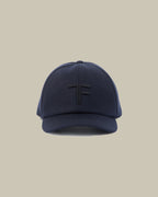 Navy Cashmere Cap With Leather Detailing