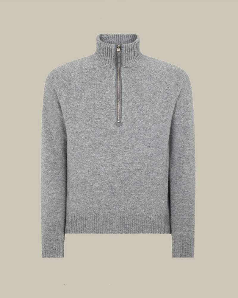 Grey Melange Cashmere Lambswool Half Zip