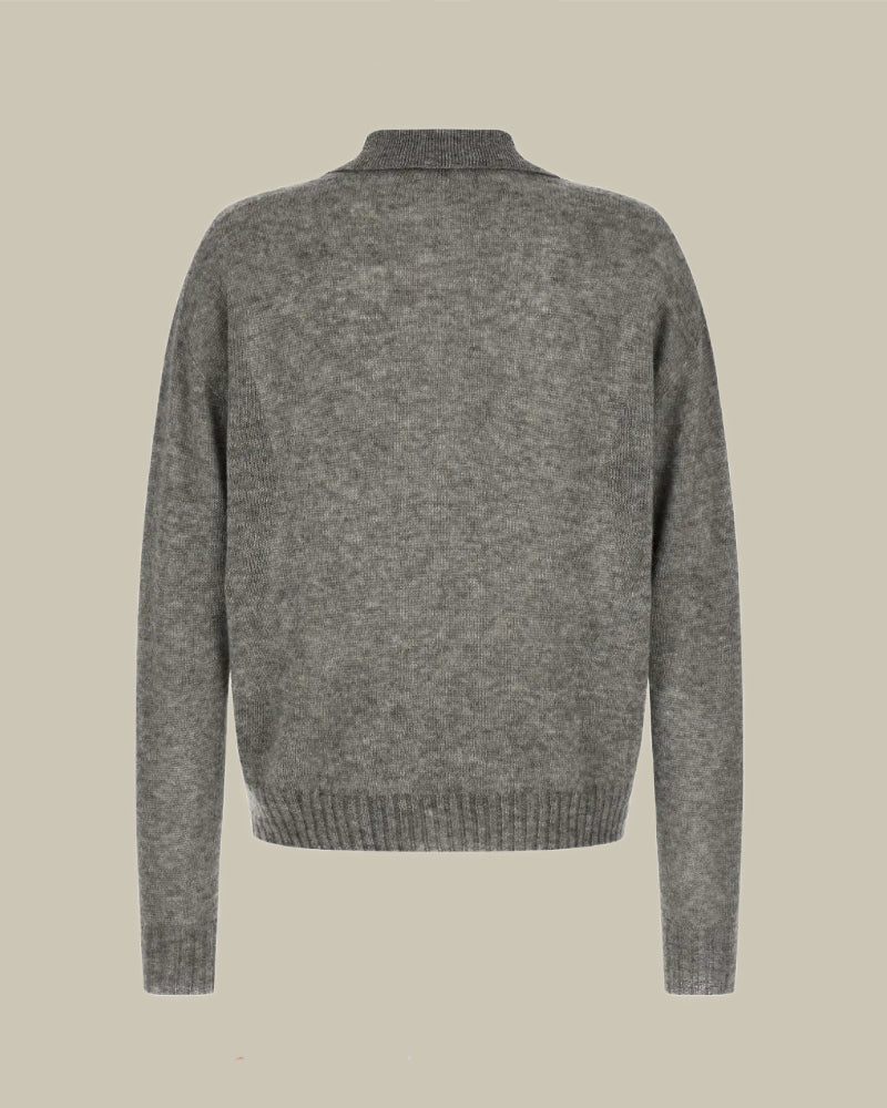 Grey Seamless Cashmere Silk Knitted Polo