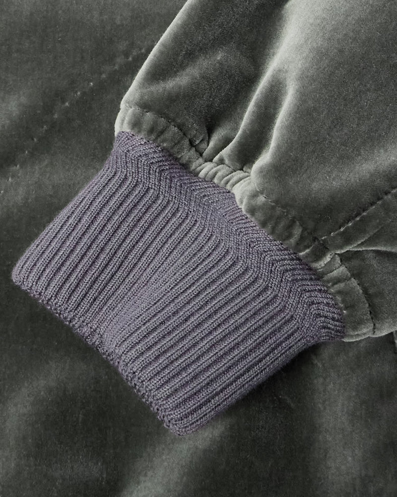 Grey Compact Light Velvet Bomber Jacket