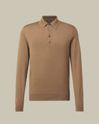 Walnut Fine Gauge Wool Long Sleeve Knit Polo