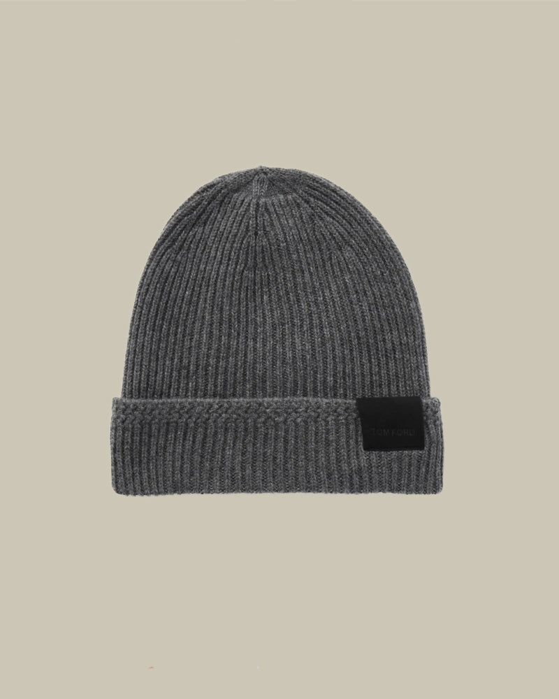 Light Charcoal Ribbed Cashmere Beanie