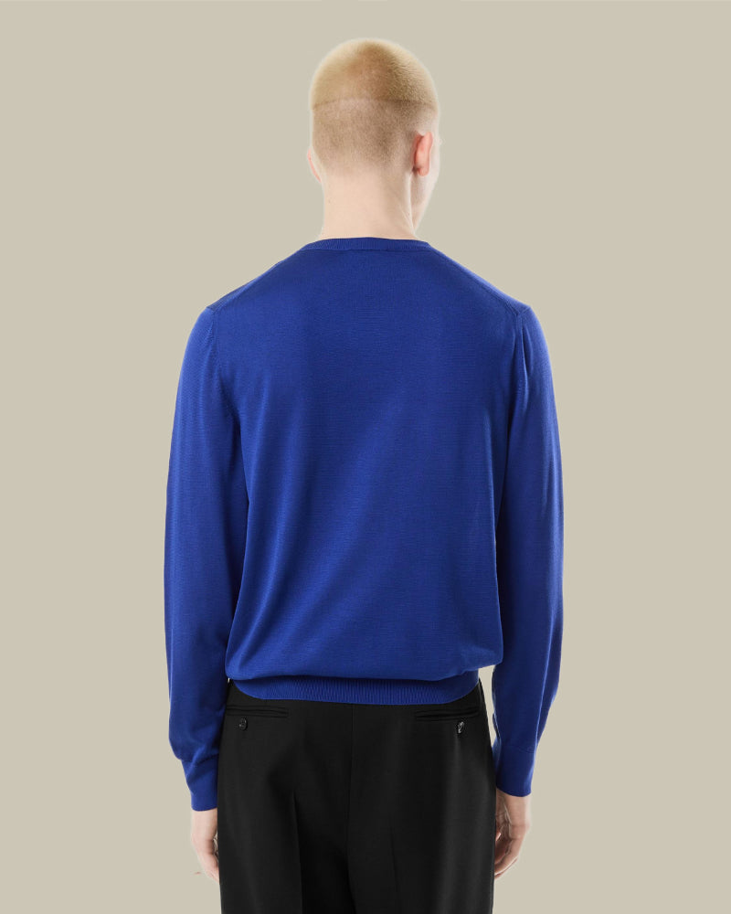 Royal Blue Fluid Silk Crew Neck