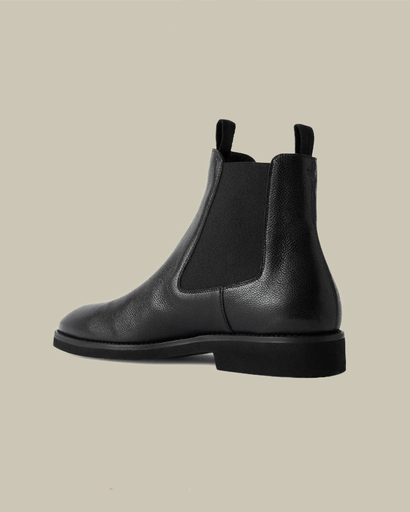 Black Small Grain Leather Owen Chelsea Boot