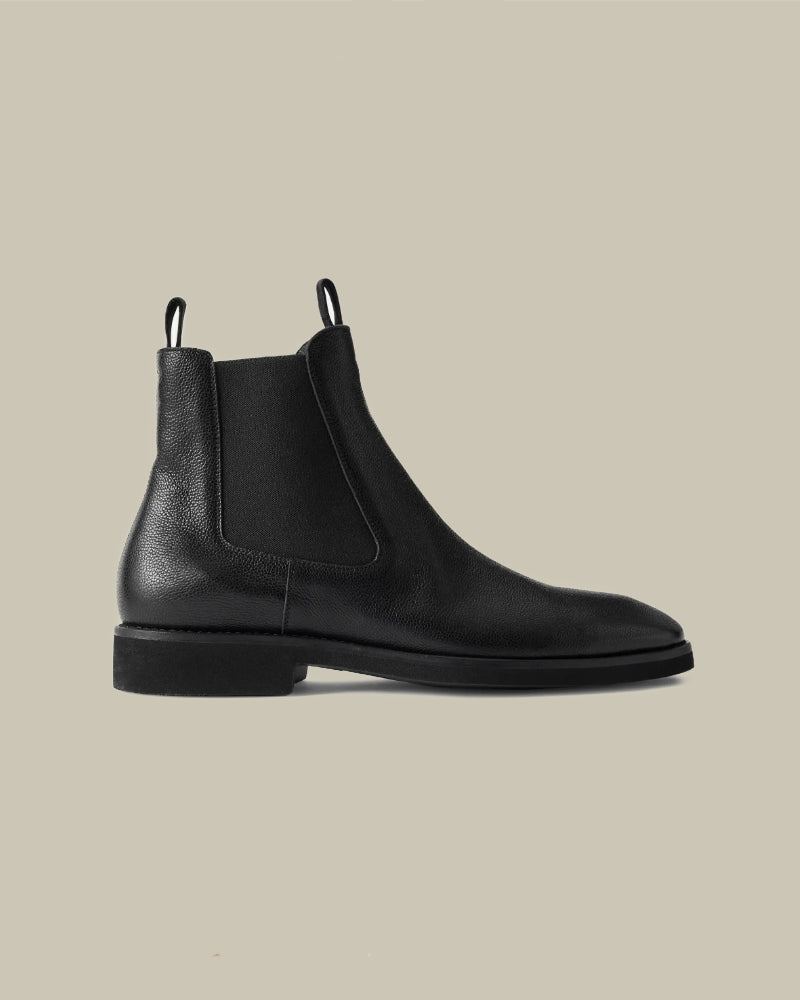 Black Small Grain Leather Owen Chelsea Boot