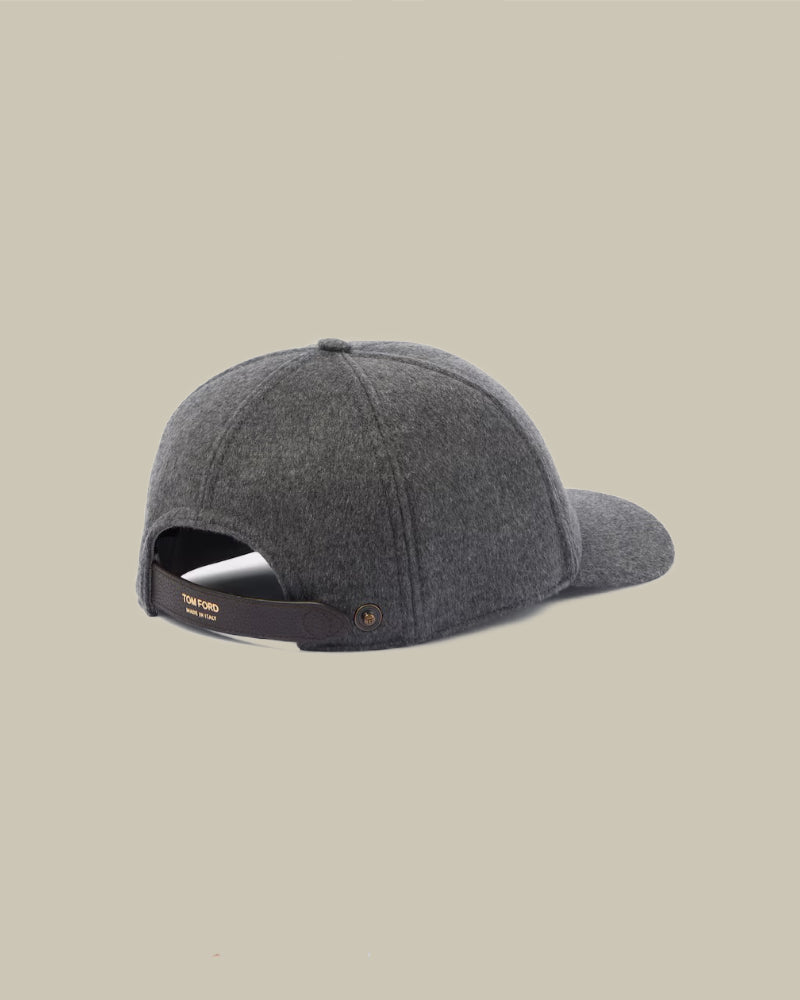 Grey Cashmere Cap With Leather Detailing