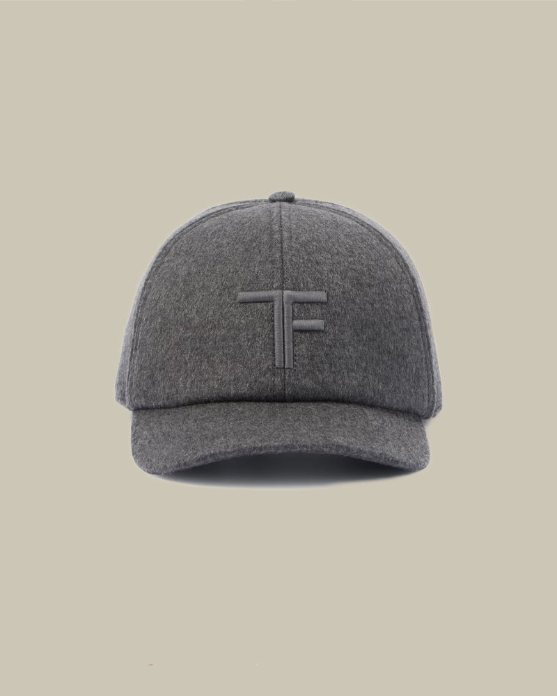 Grey Cashmere Cap With Leather Detailing