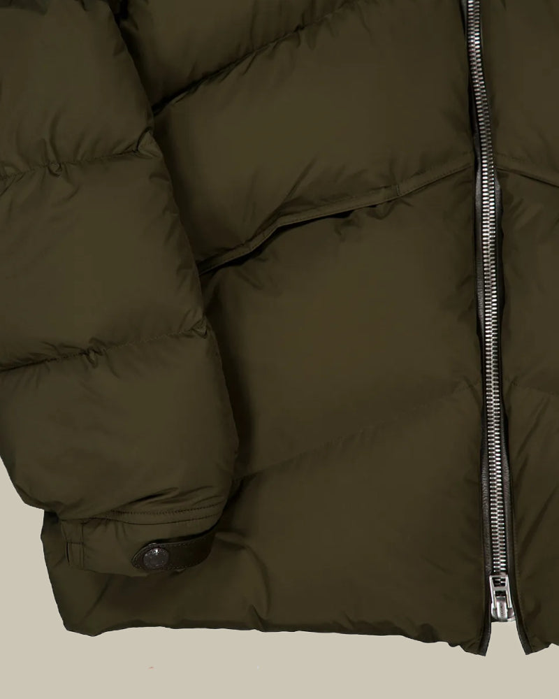 Olive Green Microfibre Down Puffer Jacket