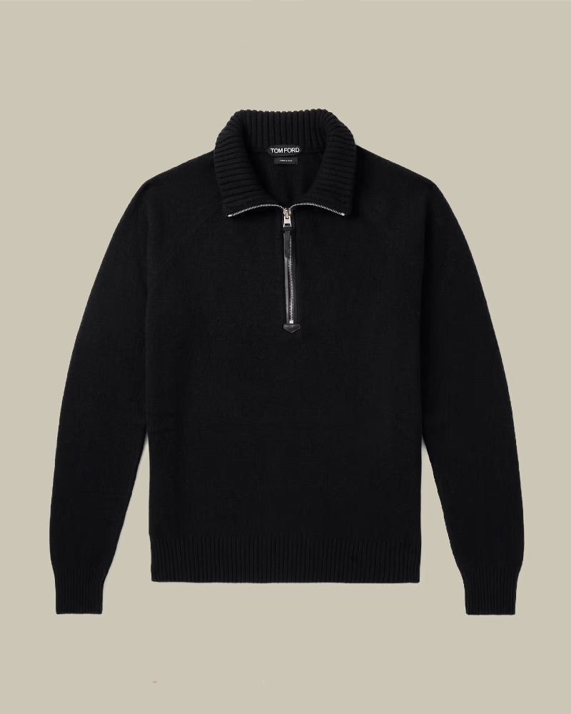 Black Cashmere Lambswool Half Zip