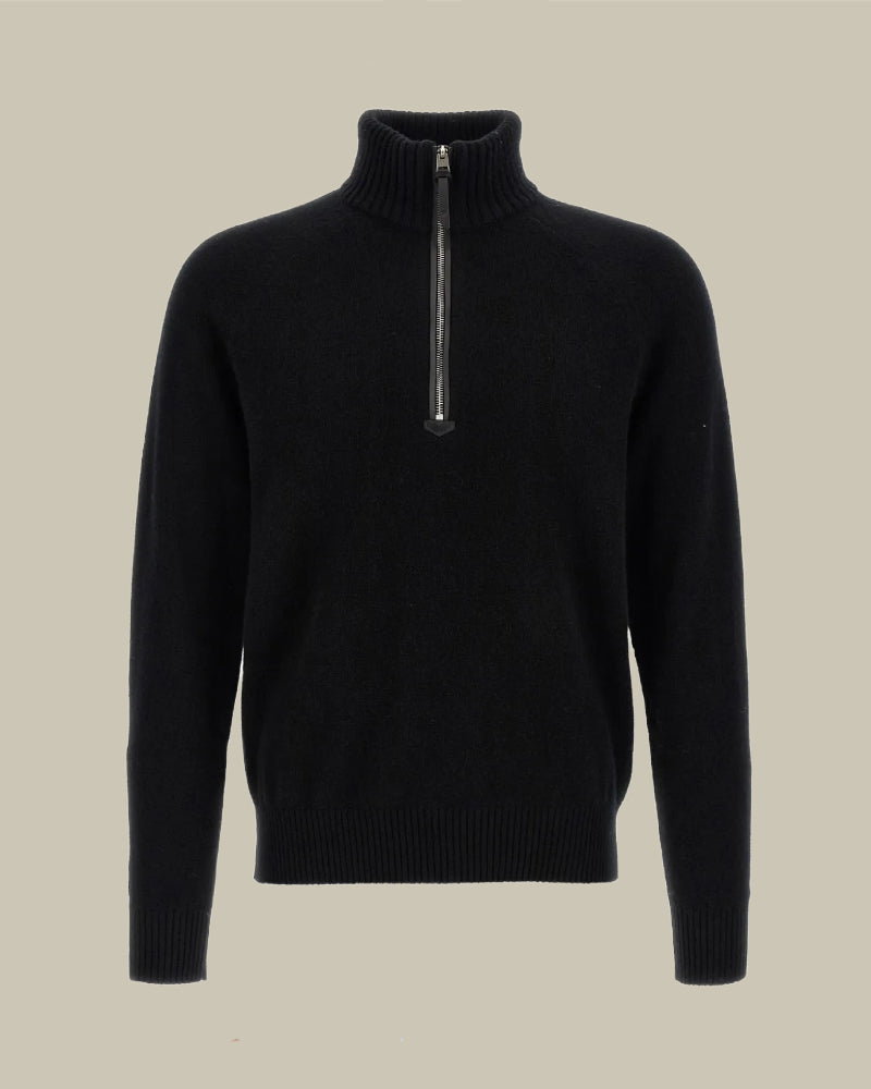 Black Cashmere Lambswool Half Zip