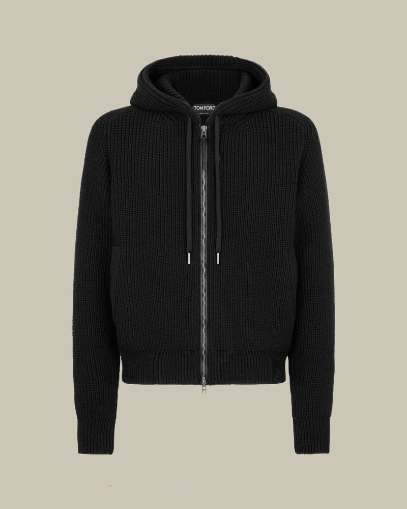 Merino Cashmere Half Cardigan Stitch Hoodie