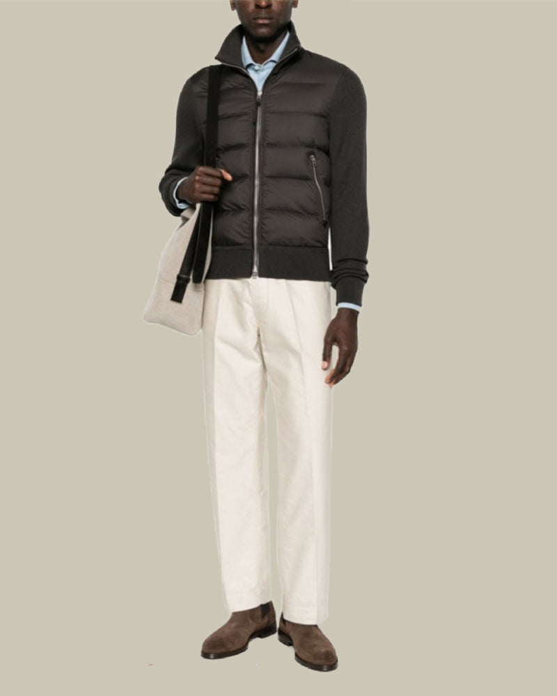 Brown Nylon Front Merino Full Zip