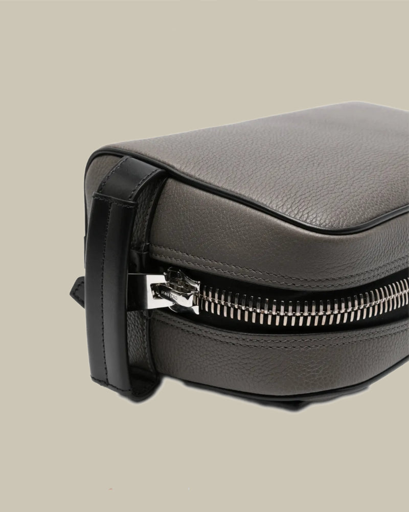 Grey & Black Soft Grain Leather Vanity Case