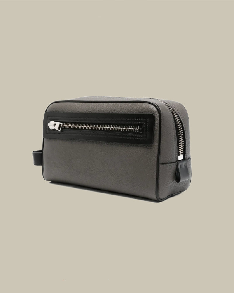Grey & Black Soft Grain Leather Vanity Case
