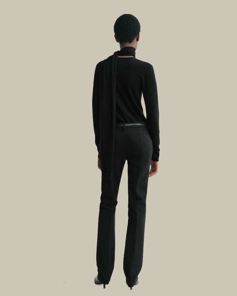 Black Low Waist Slim Fit Wool Blend Trousers