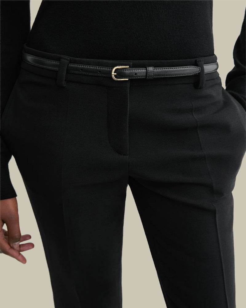 Black Low Waist Slim Fit Wool Blend Trousers