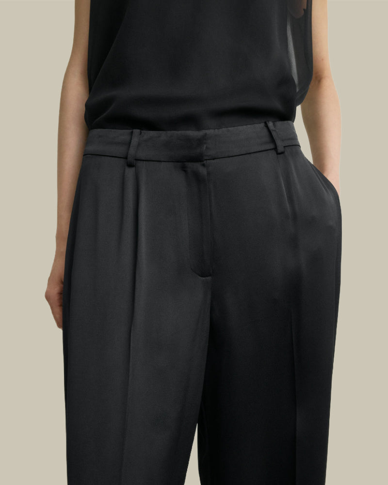 Wide Satin Trousers Black