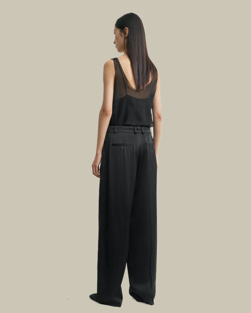 Wide Satin Trousers Black