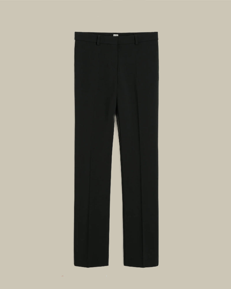 Black Low Waist Slim Fit Wool Blend Trousers