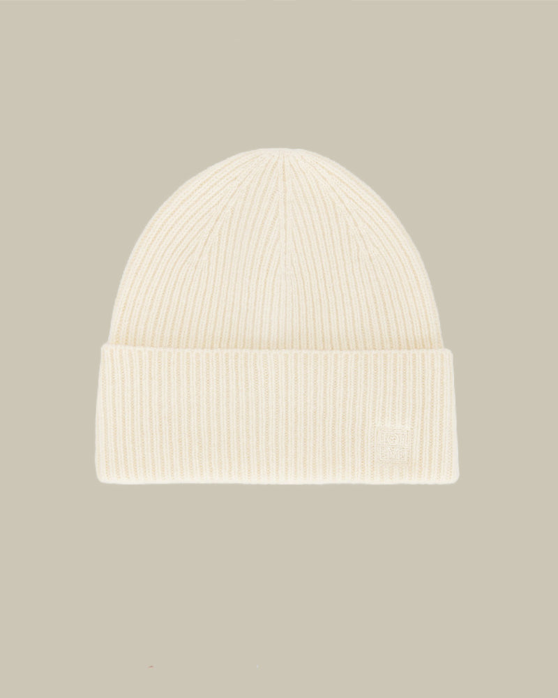 Cream Ribbed Wool Beanie