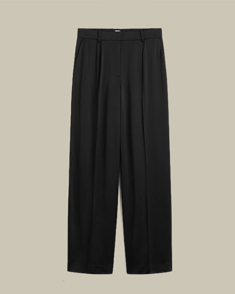 Wide Satin Trousers Black