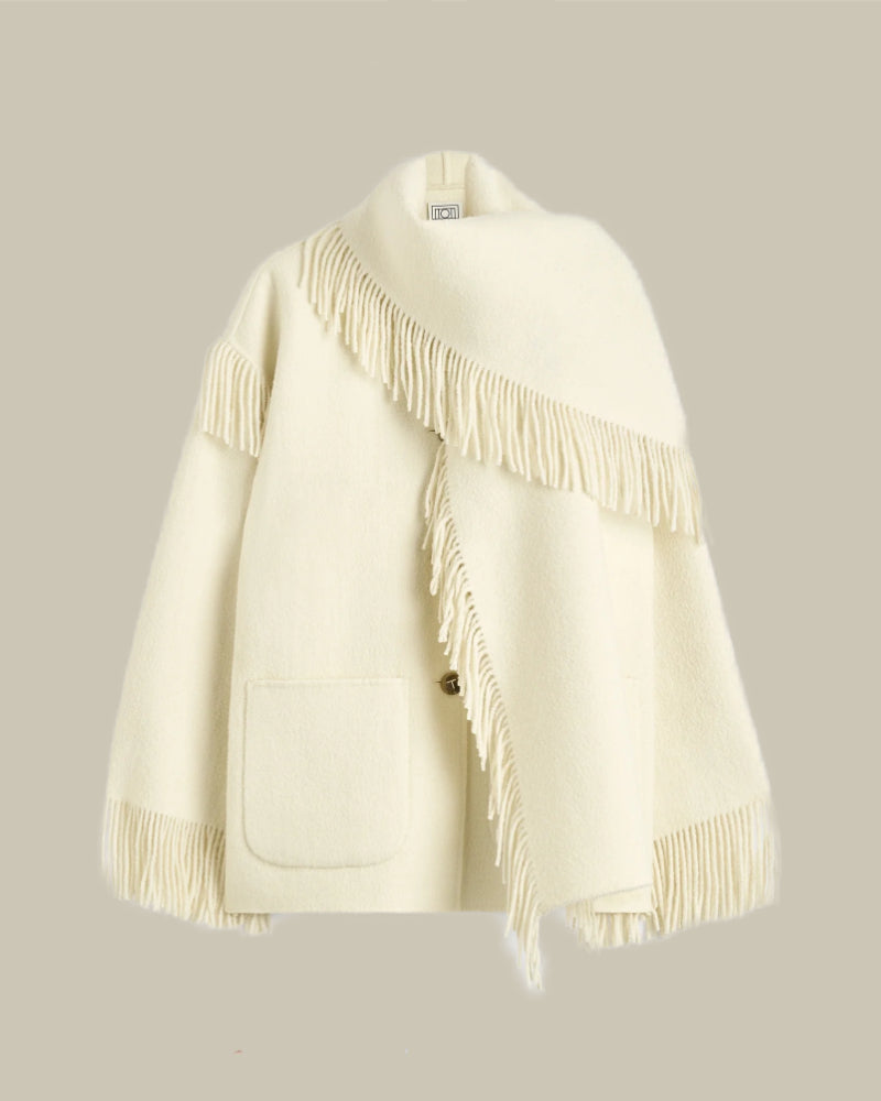 Fringed Scarf Jacket Winter White