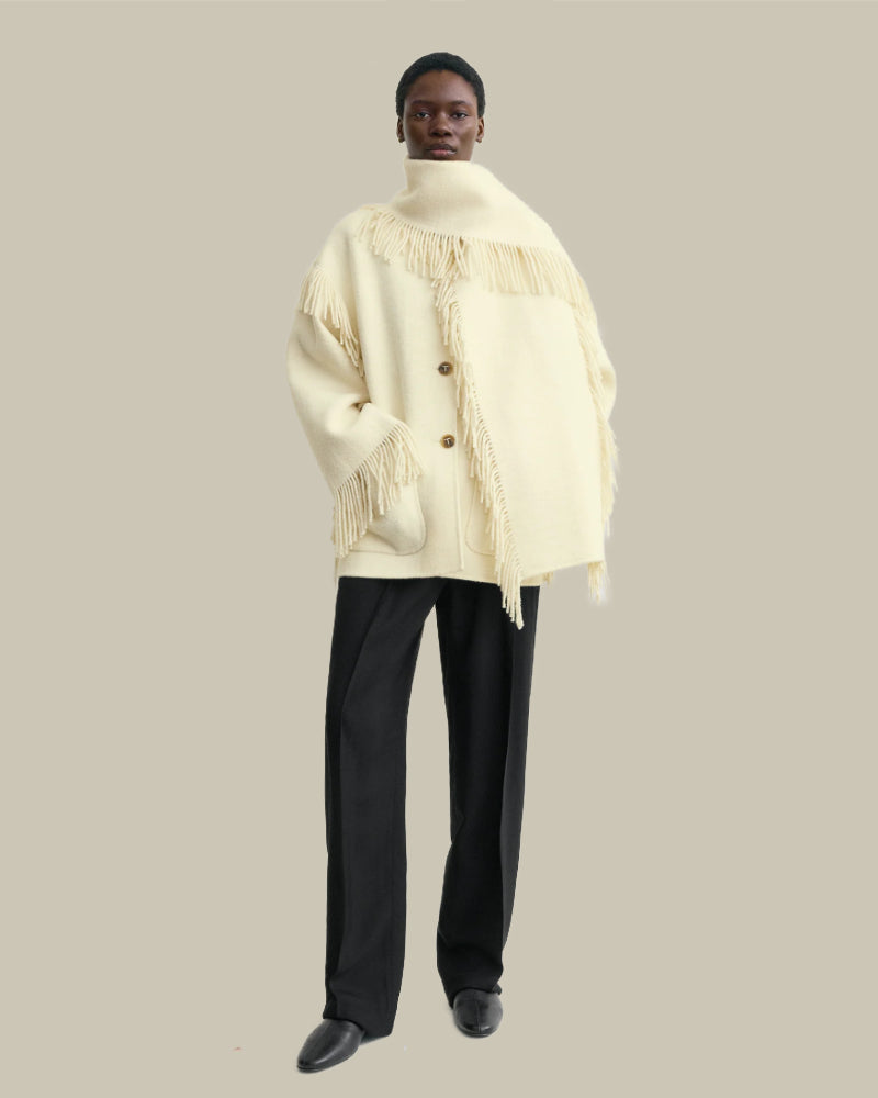 Fringed Scarf Jacket Winter White