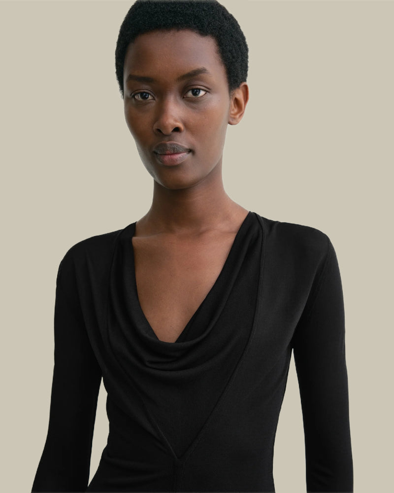 Draped V-Neck Top Black