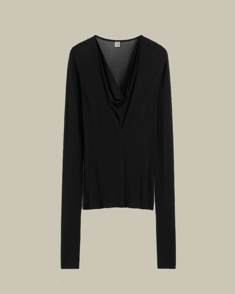 Draped V-Neck Top Black