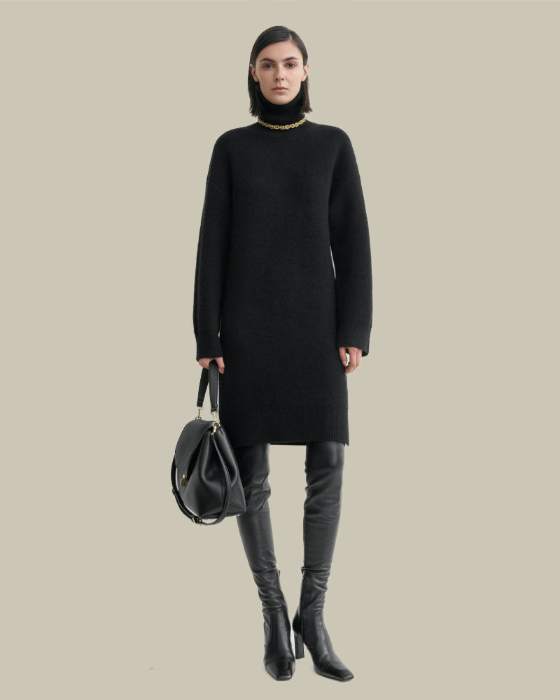 Broad Turtleneck Dress Black