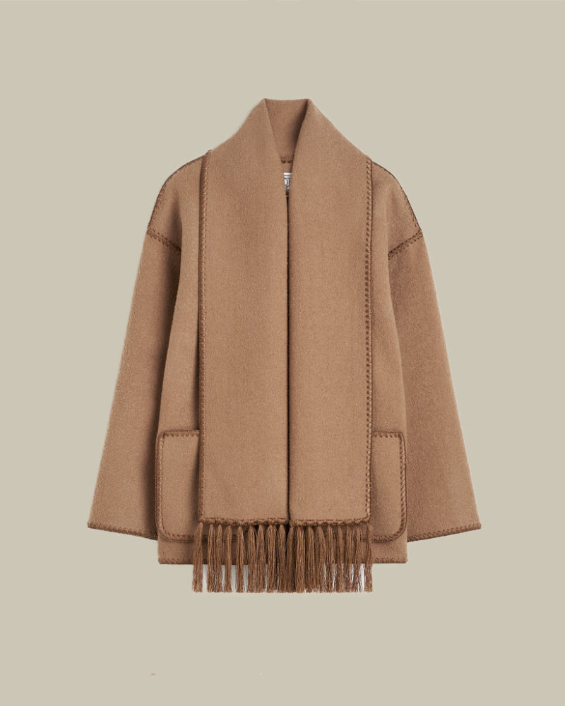 Embroidered Scarf Jacket Camel