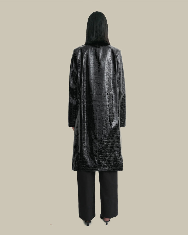Croco-Embossed Coat Black