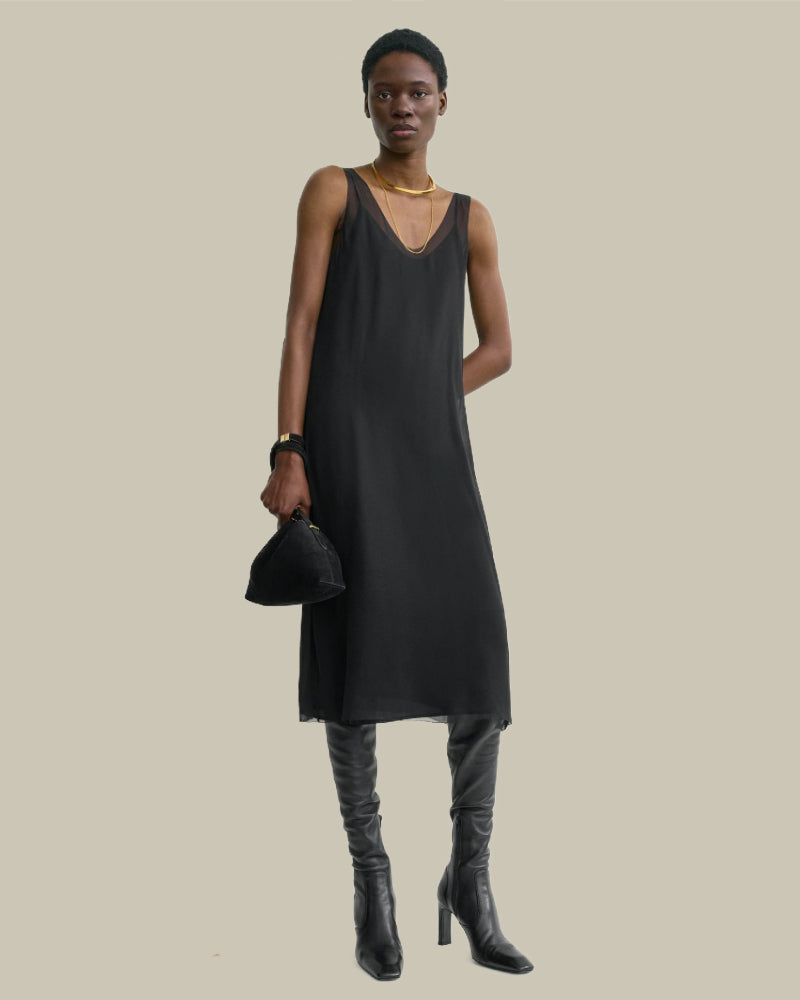 Chiffon Slip Dress Black