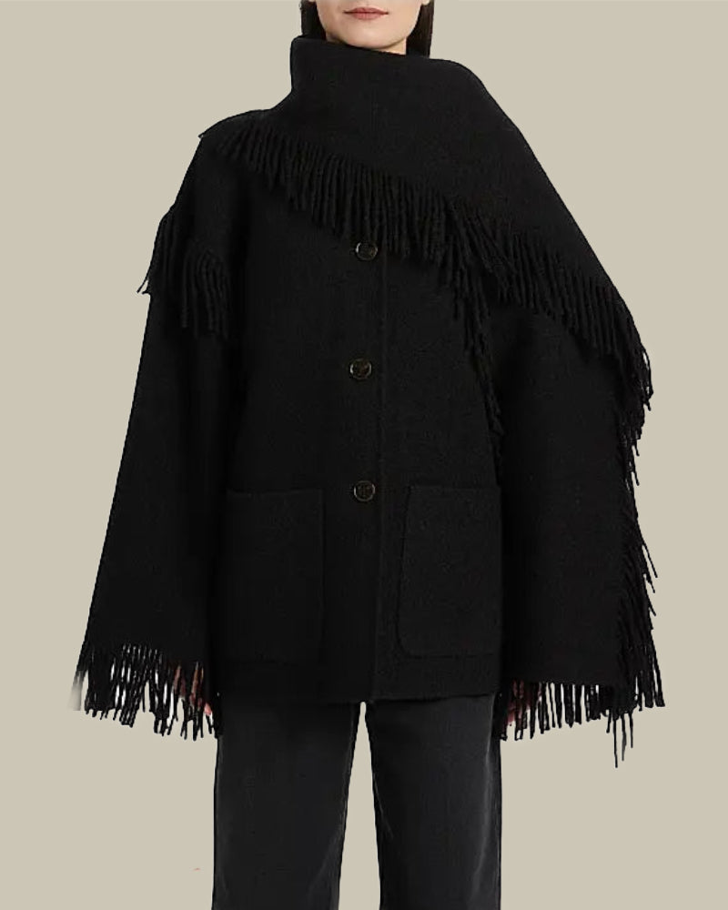 Fringed Scarf Jacket Black