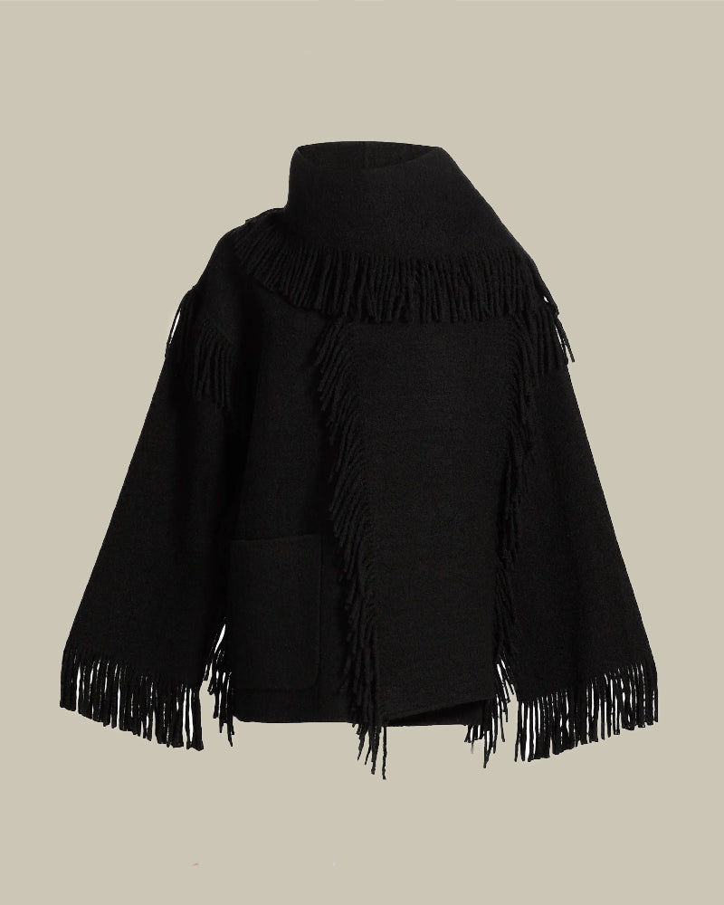 Fringed Scarf Jacket Black