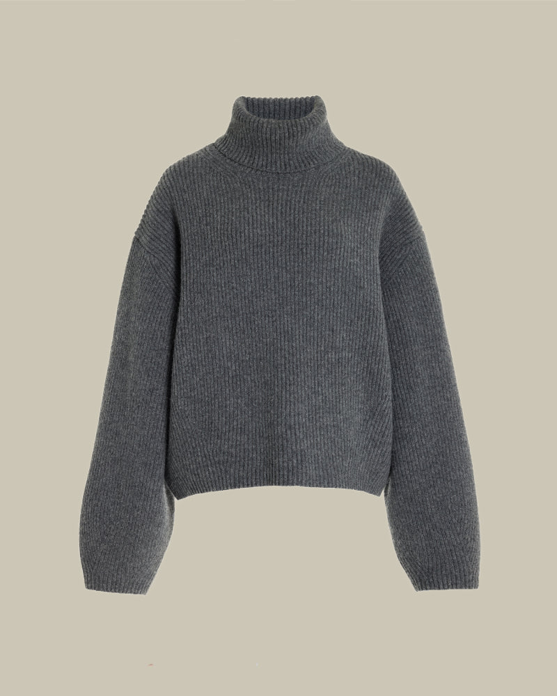 Ribbed Knit Turtleneck Grey