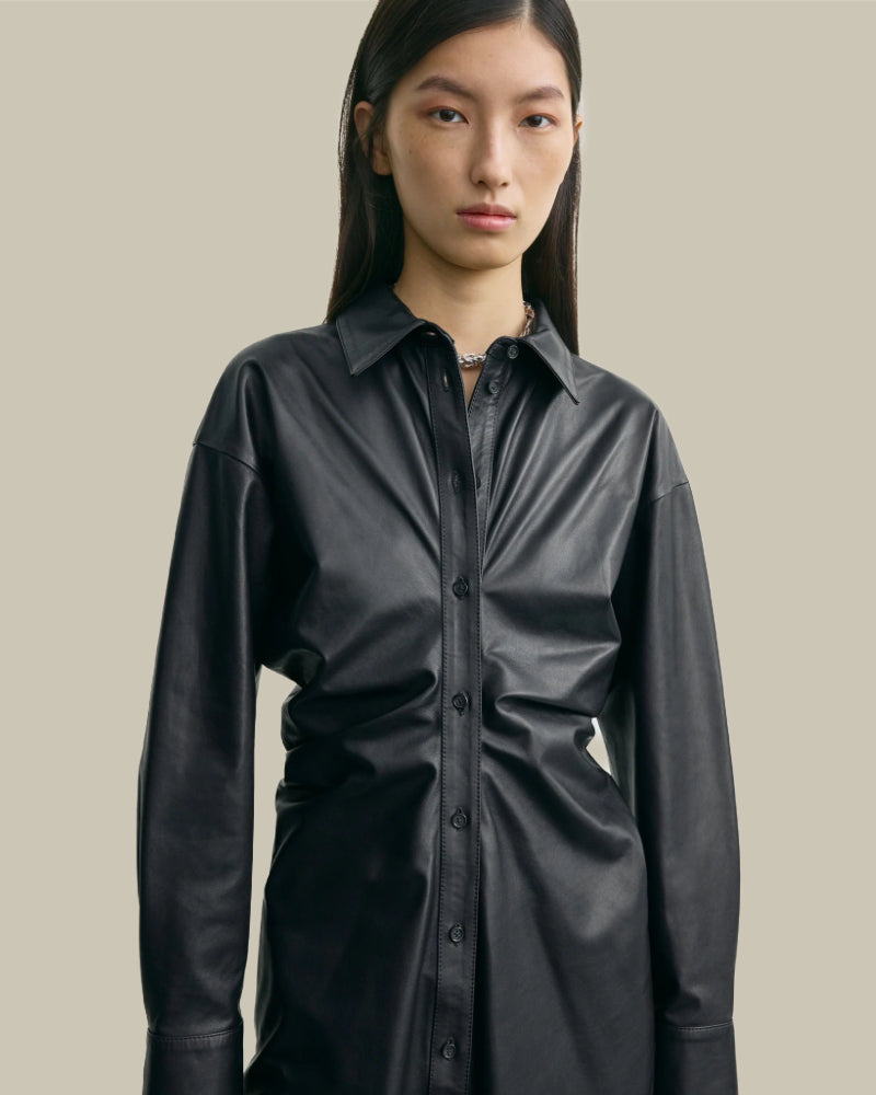 Navy Leather Slouch Shirtdress