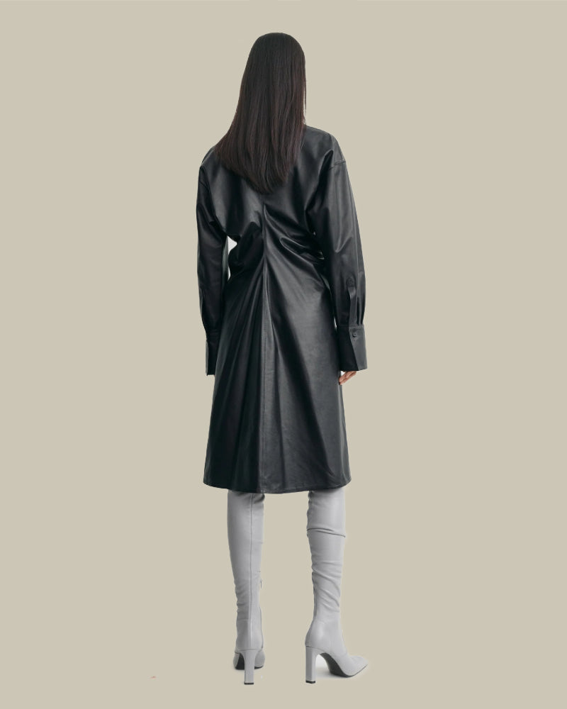Navy Leather Slouch Shirtdress