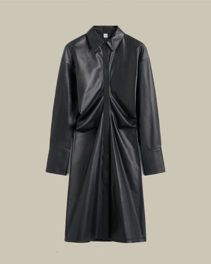 Navy Leather Slouch Shirtdress