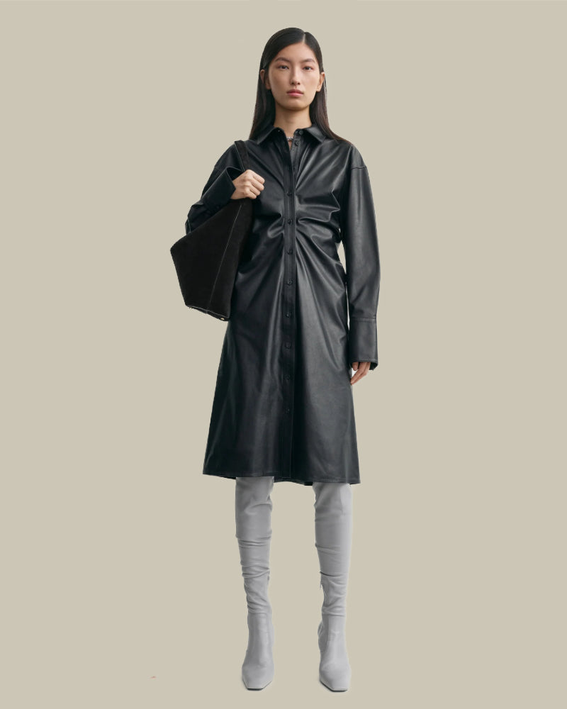 Navy Leather Slouch Shirtdress