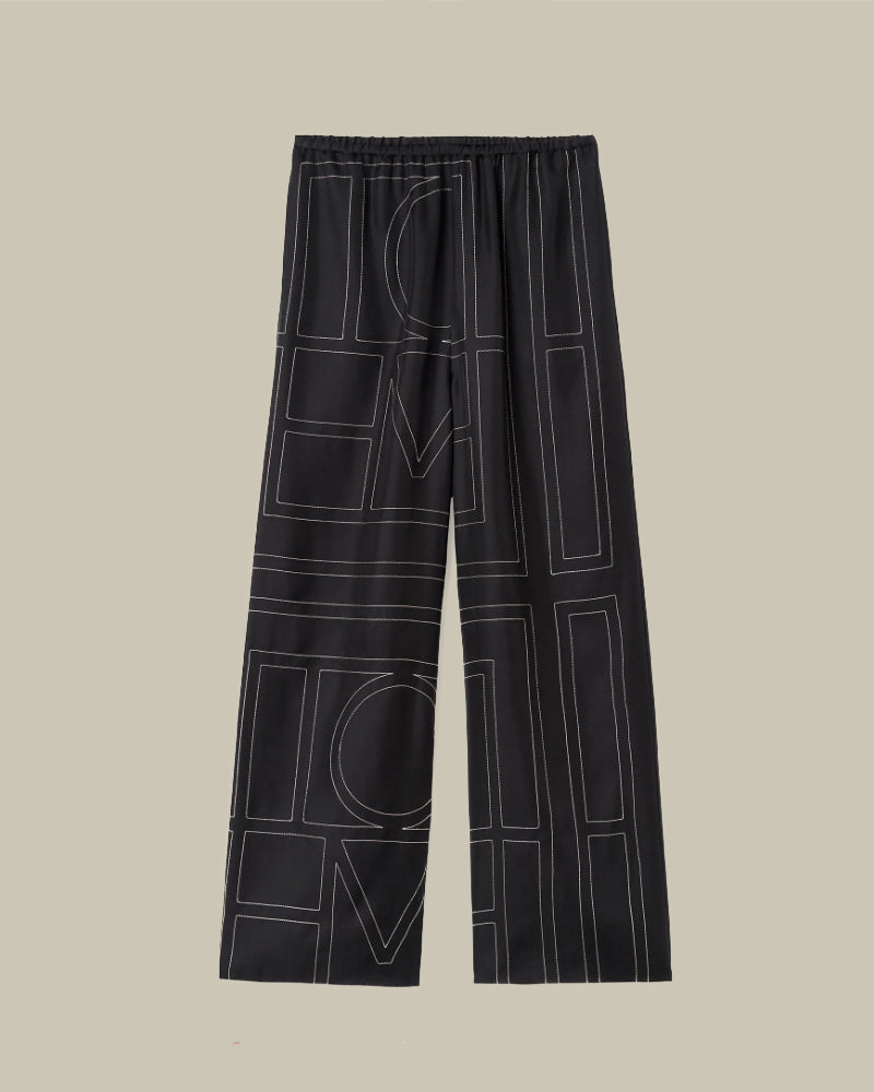 Monogram Silk PJ Bottoms Black