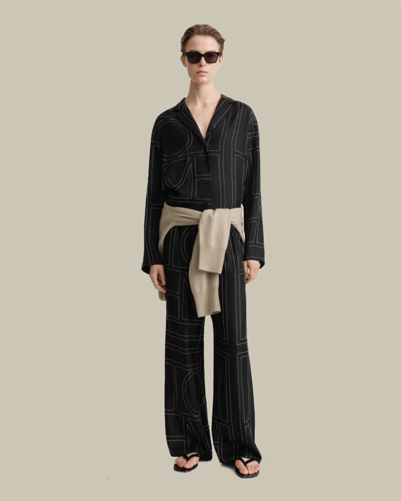 Monogram Silk PJ Bottoms Black