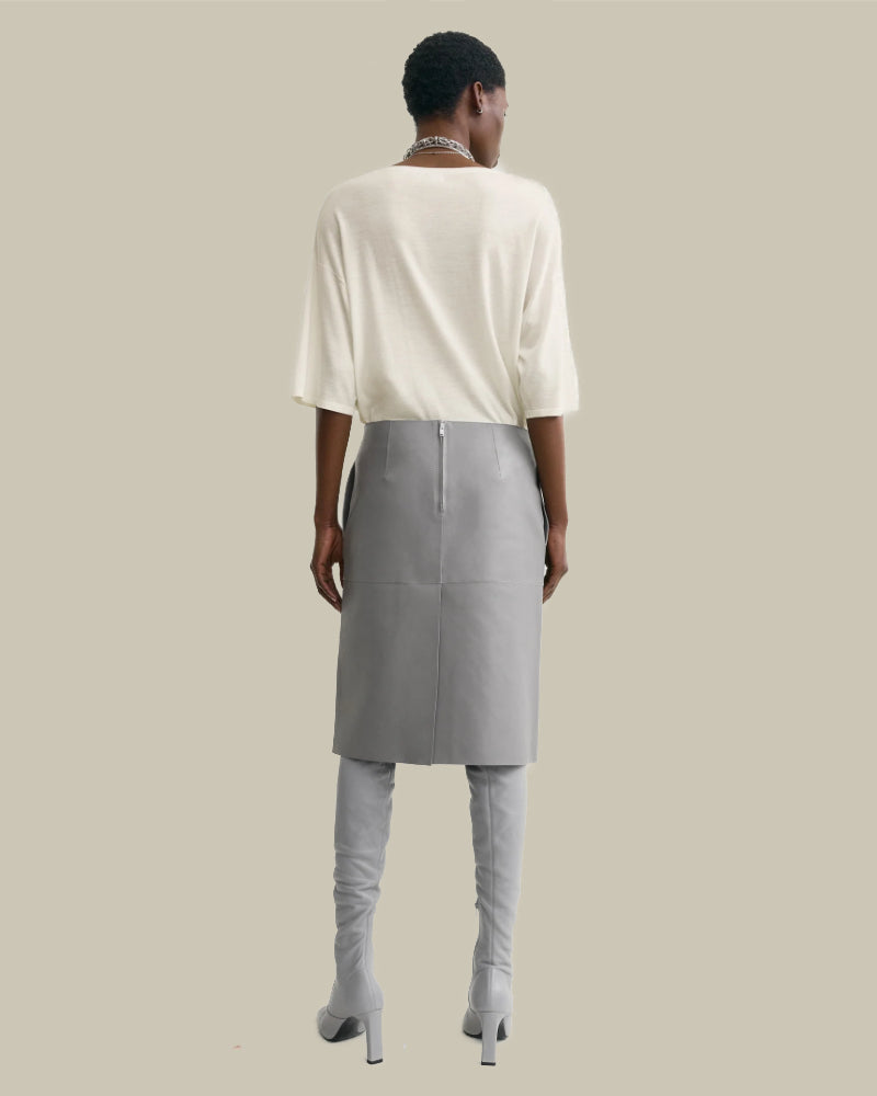 Grey Panelled Leather Skirt