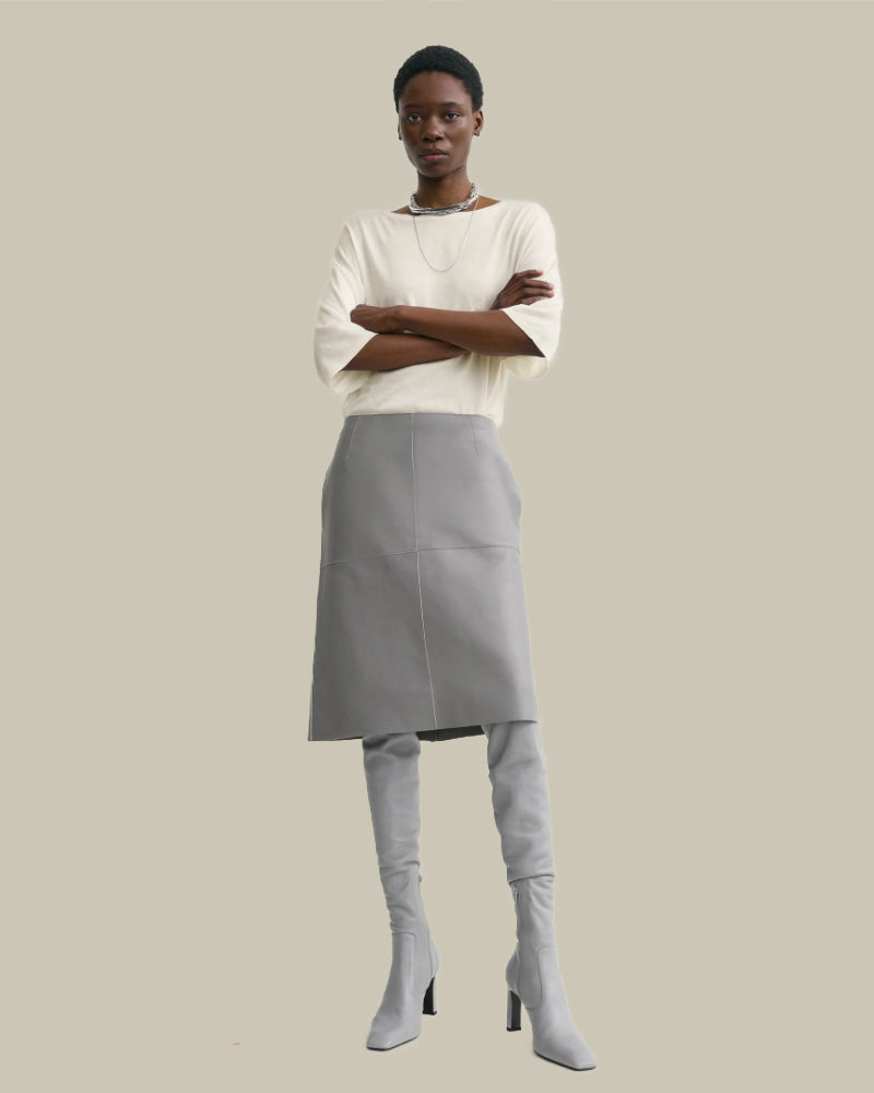 Grey Panelled Leather Skirt