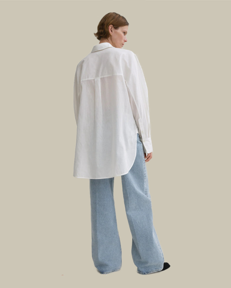 Kimono-Sleeve Cotton Shirt White