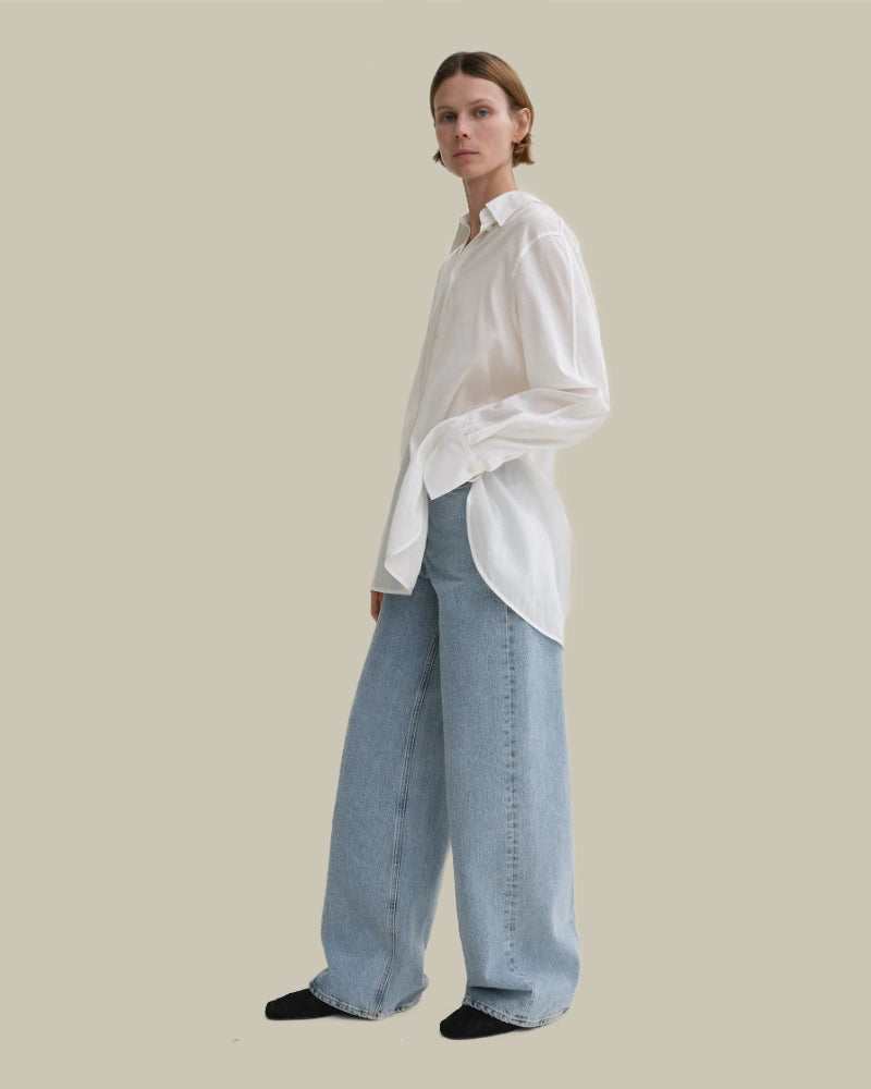 Kimono-Sleeve Cotton Shirt White