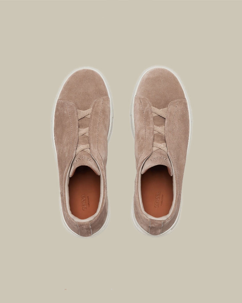 Beige Suede Triple Stitch Sneaker