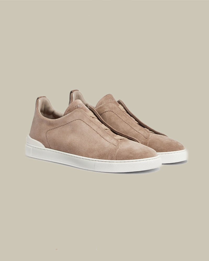 Beige Suede Triple Stitch Sneaker