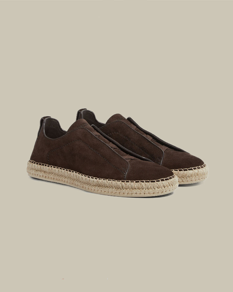 Dark Brown Suede Triple Stitch Espadrilles
