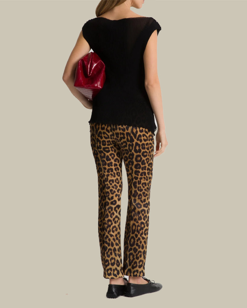 Straight Silk Organza Leopard-Print Trousers